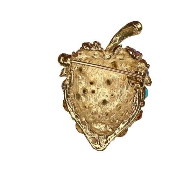 Vintage Red Aurora Borealis Rhinestones Encrusted Strawberry Brooch Silver Tone - Picture 10 of 11